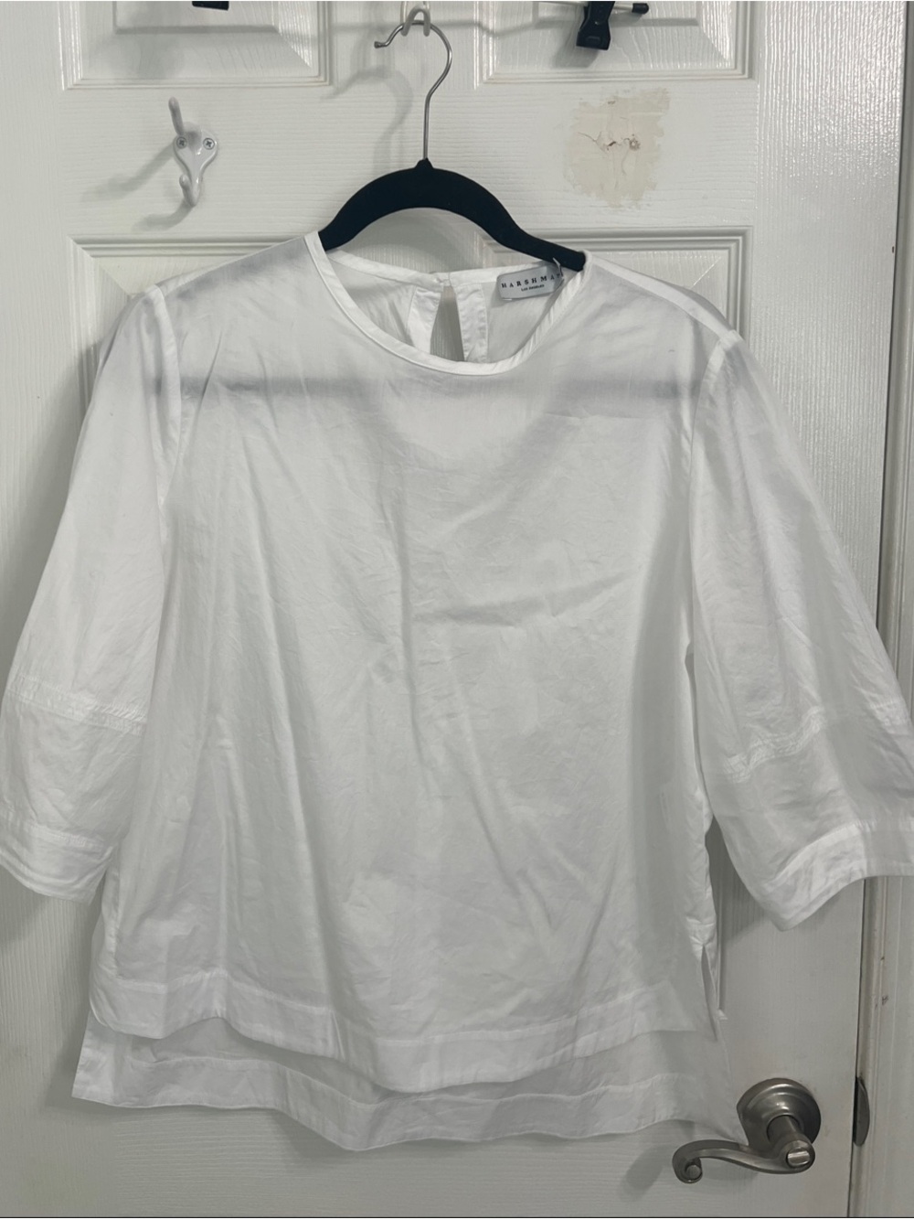 Harshman White Layered Round-Neck Blouse, Size M
